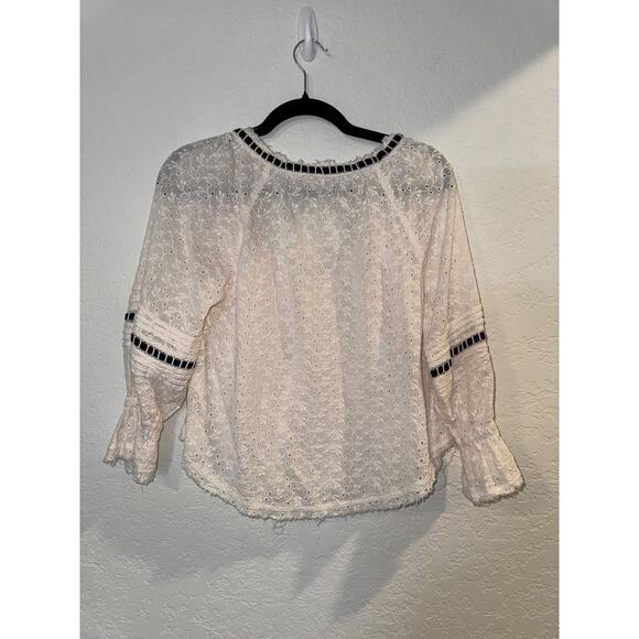 EUC Free People Eyelet Boho Blouse White XS - Picture 3 of 9